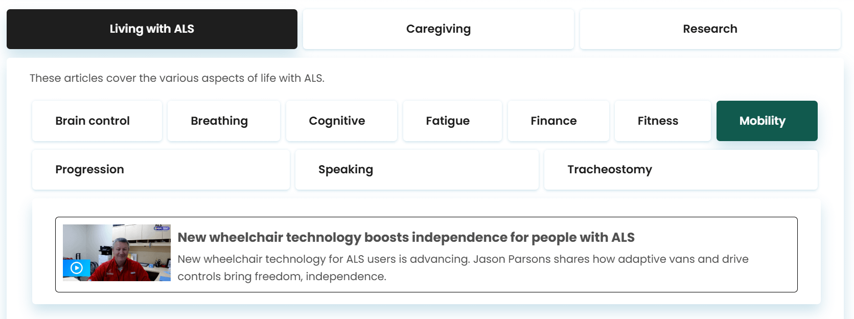 example screen shot of the updated articles page 